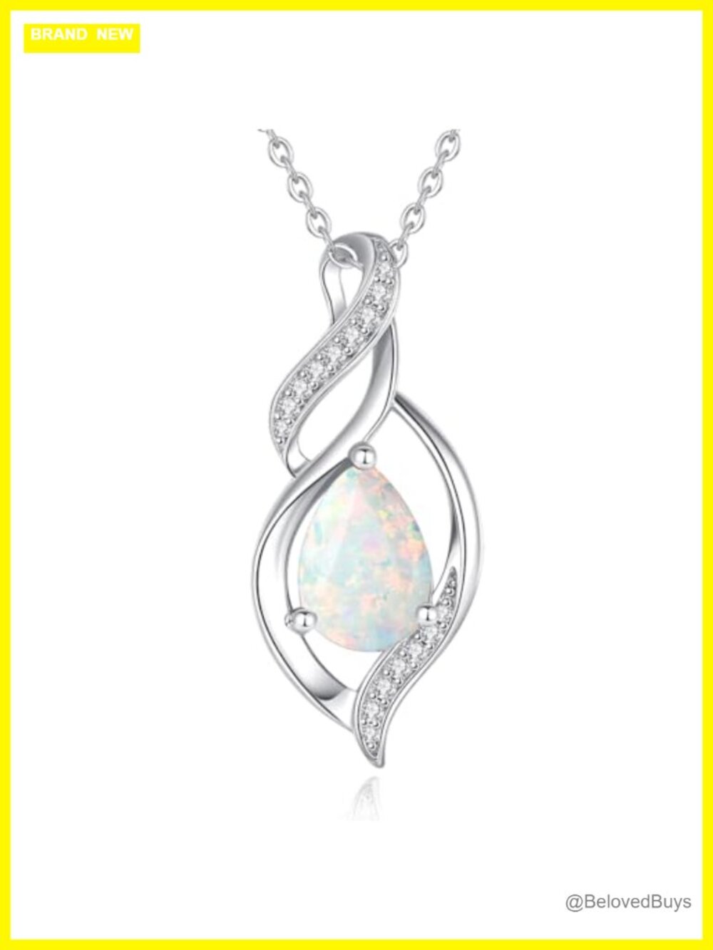 FANCIME Created Opal Teardrop Birthstone Necklace for Women